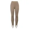 Leggings tricotés Femmes Beige Côtelé Taille Haute Coton Fitness Pantalon de base Casual Spring Stretch All-Match Femme Skinny 211204