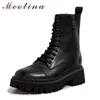 Meotina Real Leather Platform High Heel Short Boots Kvinnor Motorcykel Stövlar Skor Tjock Heels Zipper Lace Up Ankel Boots Black 210608