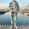 2021 Moda erkek Baskı Suit Setleri Kısa Kollu Ceket Rahat Pantolon Kore Trendy Streetwear İlkbahar Yaz Giyim Adam X0909