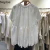 Neploe évider dentelle Patchwork Woomen t-shirts nouveau col rond manches courtes t-shirts coréen ample dames hauts 45213 210401