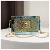 Clutch Bag Female Mini Small Party Wedding Purse Chain Shoulder Luxury Gradient Color Sequin Box Shape Messenger ZD1757