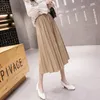 Saias coreanas de couro pu fomens elegantes mulheres altas saia plissada Lady Long Solid Midi Faldas Mujer Moda