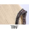 TRAF Kobiety Moda z żebrowanymi wykończeniami szorty żakardowe Vintage wysokiej elastyczna talia żeńskie krótkie spodnie mujer 210415