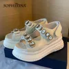 SOPHITINA Chunky Sandals Women Fashion Gem Platform All-Match Leather Sandals Hook & Loop Flat Summer Concise Lady Shoes AO918 210513