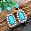 Earrings Necklace Vintage White Small Bead Square Stone Long Earring Ethnic Natural Blue Turquoises Dangle For Women Fashion Boh5643714