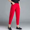 Aankomst lente zomer vrouwen hoge taille losse harembroek plus size casual katoen denim vrouwelijke enkellange rode jeans D319 211129