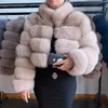 40cm到着本物の毛皮長袖カラー女性冬のショートコートファッションモデル高品質の毛皮のコート211019