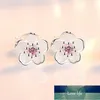 100% 925 Sterling Silver Fashion Cherry Blossoms Kwiat Kryształ Ladies`cute Stud Kolczyki Kobiety Biżuteria Prezent Urodzinowy Tanie Ekspert Cena Fabryczna