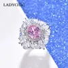 Anneaux de mariage LADYCHIC luxe forme ovale CZ pierre argent couleur anneau femmes mode rose cristal bijoux cadeau en gros LR1078
