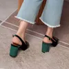 Zielone pantofle damskie buty sukienka projektant mody frędzle aksamitne wysokie grube obcasy damskie czółenka