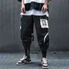 Pantalon de sac mâle japonais jambes cargo pantalon vêtements pour hommes harajuku leggings salopette hiphop jogger ruban surdimensionné 210715