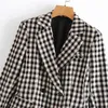 Vintage Snygg Loose Plaid Commute Jacket Coat Women Fashion Lapel Collar Långärmad Loose Chic Top 210520
