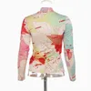 Women Thin Red Pattern Printed Temperament T-shirt Turtleneck Long Sleeve Fashion Tide Spring 1DA39803 210421