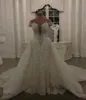 Latest Off the Shoulder Wedding Dresses with Detachable Train Plus Size Crystals Bead IIIusion Back mermaid Bridal Gowns