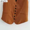 Mulheres V Neck Cor Sólida Slim Linho Vest Jaqueta Das Senhoras Retro Sem Mangas Únicas Únicas Peito Casuais Casuais CHIC Tops CT706 210416