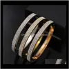 Charm Jewelrybrand Bijoux Rivet 316 L Titanium Rostfritt stål Full Crystal Bangles armband Fashion Jewelry for Women and Men Drop Delivery