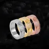 ジュエリーバンドリングチタン鋼婚約結婚指輪2/3行ジルコンダイヤモンド男性と女性のためのジルコンダイヤモンド3色選択サイズ（5-11）