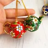 Handmade Colorful Enamel Mini Pot Charms Keychain Cloisonne Filigree Car Key Bag Pendant Decorations Christmas Tree Hanging