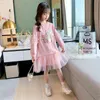 Kleider für Mädchen Cartoon Pailletten Kleid Langarm Kinder Mesh Frühling Herbst Kostüme 6 8 10 12 14 210528