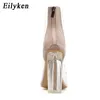 Eilyken Sexy transparente transparente PVC mujeres botines de alta calidad punta redonda tacones altos primavera / otoño botas con cremallera tamaño 35-42 210911