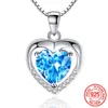 Collana con ciondolo a forma di cuore in cristallo CZ viola/blu/bianco al 100% con catena in argento 925 per regali di gioielli da sposa per donne