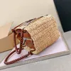 Kvinnor handväskor Nya sommarsolväskor med vävd väska med läderhandtag Purs Högkvalitativa designer Portabla tygväskor