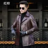 Men's Leather & Faux Genuine Cow Jacket Men 2021 Vintage Spring Autumn Cowhide Coat Real Jackets Veste Moto Homme AY6607 YY373