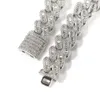 15mm Prong Baguette Cuban Chain 14K White Gold Plated Real Iced Diamonds Necklace Cubic Zirconia Jewelry 14-20inch Length