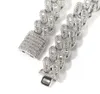 Chaîne cubaine baguette à griffes de 15mm, plaqué or blanc 14 carats, collier en vrais diamants glacés, bijoux en zircone cubique, longueur 14-20 pouces, 325j