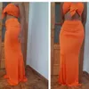 Zweiteiliges Set Sommerkleid Frauen Orange Trägerlose Maxikleider Bodenlänge Plus Size Sexy Beach Wear Boho Style Outfits 210331