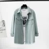 Spring Autumn Long section lapel Tassel Denim Jacket loose Casual Sleeve female's thin Basic Jacket Coats 211014