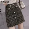 Skirts KINOMI Autumn Winter Korean Women Vintage Woolen Mini High Waist Button Tassel Wrap Sexy A-Line Female 2021