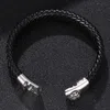 Charm Bracelets Punk For Men Black Leather Braided Bracelet Bangles Skull Magnetic Buckle Male Wrist Band Fashion Jewelry Gifts ST235z