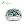 Santuzza Silver Ring para mulheres genuínas 925 esterlina rosa verde cereja árvore cubic zirconia senhoras delicadas moda jóias 211217