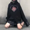 Winter japanische dunkle Anime Sweatshirt lose lässig Vintage Hip-Hop Cartoon Harajuku Frauen Kleidung Punk Gothic mit Kapuze 210608