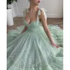 Mint Green Hearty Prom Dresses 2021 Bundet bågremmar Sweetheart Midi Prom Lugnar Fickor Tea-Long Evening Party Dress