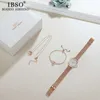 IBSO Women Quartz Watch Set Rose Gold Crystal Design Armband Halsband S Kvinna Smycken Lady's Wife Mom Gift 210616