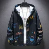 Man Cartoon Printing Teenager Jackets Fashion Hip Hop Zipper Pullover Windbreaker Coats Designer Male Autumn Thin Hooded Streetwear Outerwear