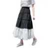 Autumn Cotton and Linen Vintage Tulle Long Skirts Women's High Waist Loose Chic Lace-up A-Line Skirt Female 210428