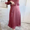 Women Elegant Polka Dots Print Hem Ruffles Split Skirt Faldas Mujer Ladies Back Zipper Chic Summer A Line Vestidos QUN735 210416