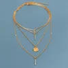 Bohemian Multi Layered Necklace for Women Vintage Charm Star Moon Gold Pendant 2021 Geometric Collier Collares Halsband314e