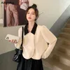 Women's Suits & Blazers Women Leisure Simple Puff Long Sleeve Elegant Sweet Korean Kawaii Short Style Turn-down Collar Females Streetwear To