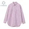 Pink&Blue Striped Blouse Spring Women Shirt BF Oversized Long Sleeve Coupel Blusas Streetwear Tide Harajuku Casual Ins Tops 210417