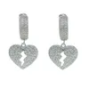 Iced Out Bling Hip Hop Boy Men smycken Micro Pave Clear CZ 5A Cubic Zirconia Heart Charm Hoop Earring318Q