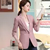 Rose demi manches femmes décontracté tempérament mode été formel mince veste bureau dames travail manteau noir 210604