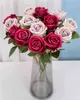 11pcs rose rose fleur artificielle bricolage rouge blanc Silk simulé pour la fête home Decoration de mariage Valentin Jour 211101