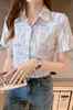 Retro estate Womans coreano Tie Dye camicia a maniche corte da donna top abbottonatura camicia moda risvolto delle donne delle donne s 210507