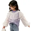 女の子ブラウス服ベビースプリングシャツ幼児幼児レースフラワーティートップス10代子供部コットンシャツ210527