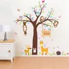 Forêt zoo Animaux Lapin Girafe Singe Arbre Stickers Muraux Pour Enfants Chambres Chambre Enfants Chambre Décor Sticker Mural Affiche 210420