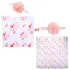 Couvertures Emmaillotage 2 Pcs Born Floral Swaddle Wrap + Bandeau Ensemble Bébé Coton Couverture De Réception Sac De Couchage Bande De Cheveux Nourrissons Garçons Filles